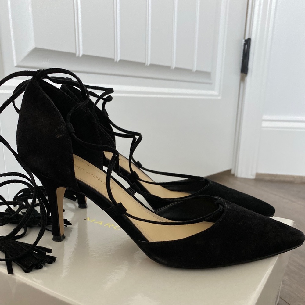 MARC FISHER Black Strappy Lace Up Heels